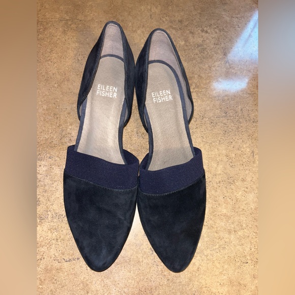 Eileen Fisher Hilly Suede Low Heel Shoes - Blue - Picture 3 of 9